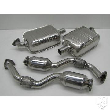 Exhaust set, Sport, rear, with catalytic converters, 200 cells, stainless steel for Porsche 987 Boxster/Cayman Mk1