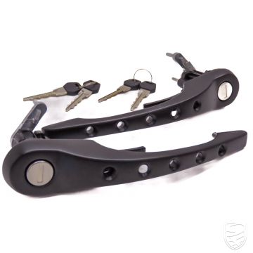 Door handle set, perforated, with lock cylinder and keys, black for Porsche 911 '78-'89 964 