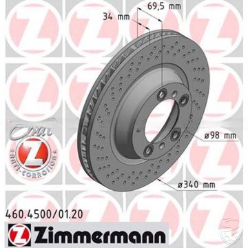 Remschijf ZIMMERMANN vooras links voor Porsche 991.1 Carrera S