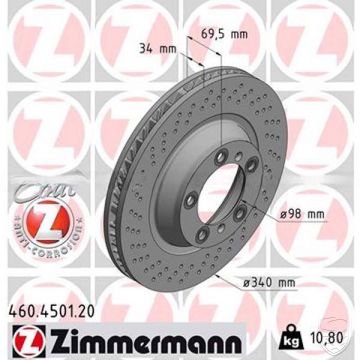 Remschijf ZIMMERMANN vooras rechts voor Porsche 991.1 Carrera S