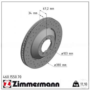 Remschijf ZIMMERMANN vooras links voor Porsche 997GT3