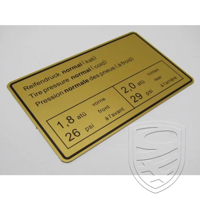 Sticker, tyre pressure for Porsche 911 '63-'72