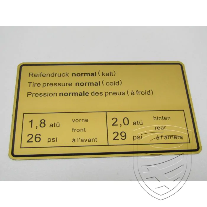Sticker, tyre pressure for Porsche 911 '63-'72
