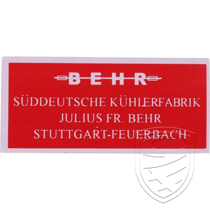 Sticker, "Behr, Süddeutsche Kühlerfabrik" voor Porsche 356 A/B/C 912