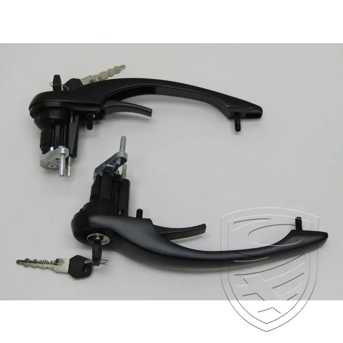 Door handle set with lock cylinder and keys, black, left+right for Porsche 911 '78-'89 964
