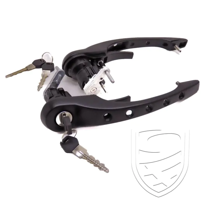 Jeu de poignées de porte, perforé, avec cylindre de serrure et clefs, noir pour Porsche 911 '78-'89 964 