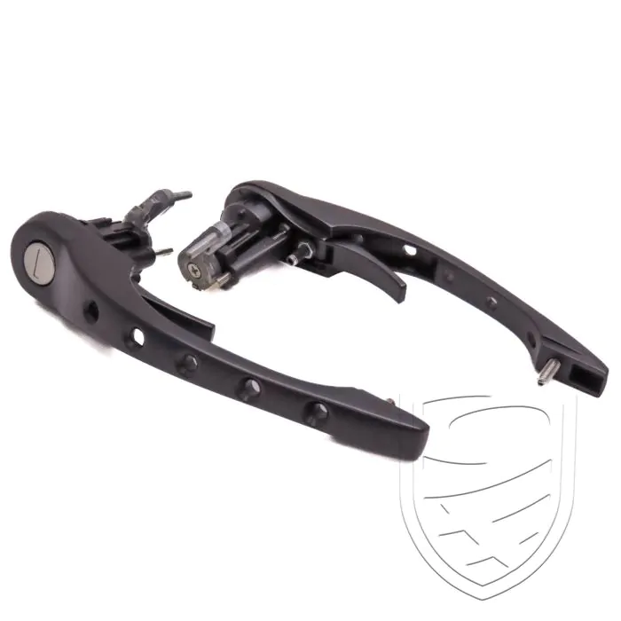 Jeu de poignées de porte, perforé, avec cylindre de serrure et clefs, noir pour Porsche 911 '78-'89 964 