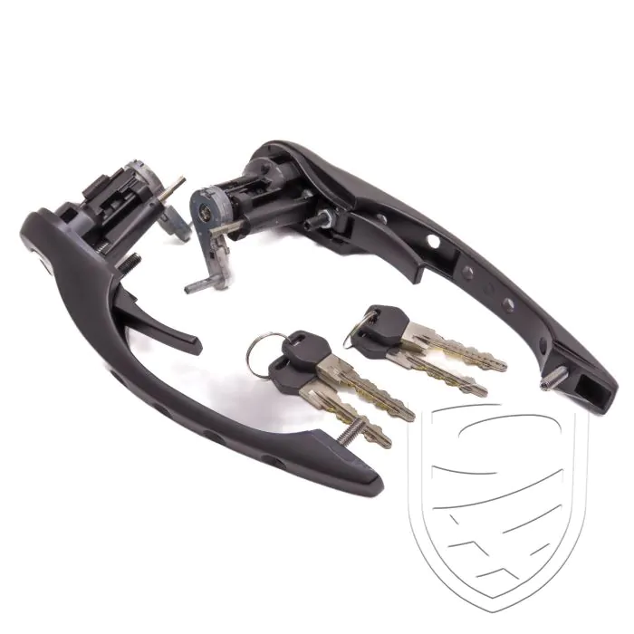 Jeu de poignées de porte, perforé, avec cylindre de serrure et clefs, noir pour Porsche 911 '78-'89 964 