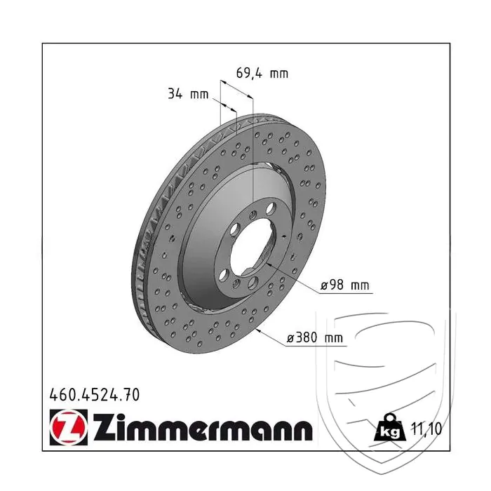 Brake Disc ZIMMERMANN front axle left for Porsche 991GT3/RS