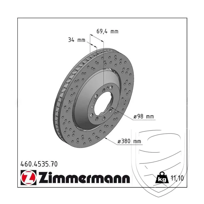 Brake Disc ZIMMERMANN front axle right for Porsche Cayman 981 GT4