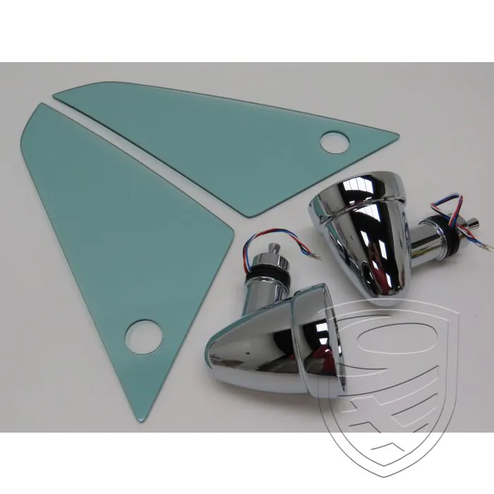 Electric side mirror set in "Singer style", chrome-plated, complete with front triangular windows for Porsche 911 964 993