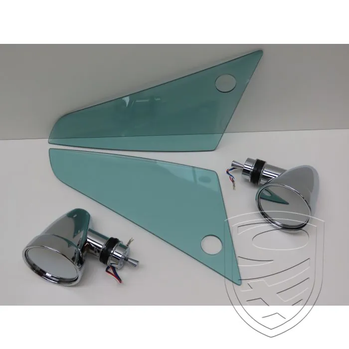 Electric side mirror set in "Singer style", chrome-plated, complete with front triangular windows for Porsche 911 964 993