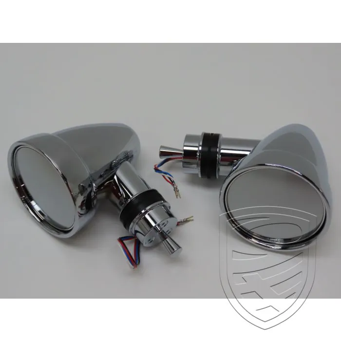 Electric side mirror set in "Singer style", chrome-plated, complete with front triangular windows for Porsche 911 964 993