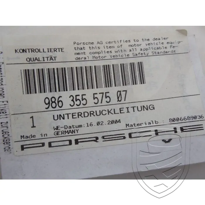 Porsche 986 Boxster rear vacuum line 98635557505