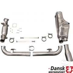 Exhaust set with single tail pipe, with bypass for mid-muffler, stainless steel, for Porsche 964