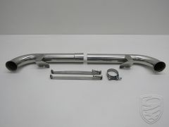 Side exhaust bypass pipe with 2 mounting straps, stainless steel, polished for Porsche 964