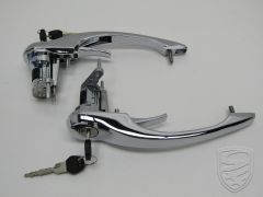 Door handle set with lock cylinder and keys, chrome, left+right for Porsche 911 '70-'77
