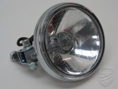 Phare longue porté, Type Hella 118, chrome, avec verre clair, avec ampoule 12 V, avec marquage E
