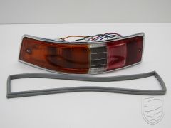 Tail light, EU version, with housing and rubber seal, yellow/clear/red, left, for Porsche 911F '63-'68