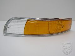 Turn signal light lens, front, EU, chrome rim, yellow/white, left, with E-mark