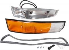 Turn signal light with black rim complete with metal housing, front, left, with E-mark
