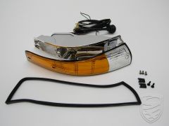 Turn signal light with black rim, complete with metal housing, front, right for Porsche 911 '72-'73