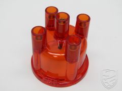 Clear transparant stock top mount distributor cap. Fits Bosch distributor, red